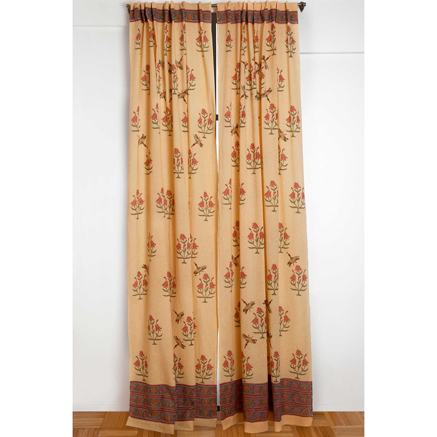 Dragonfly Floral Curtain Mustard Yellow